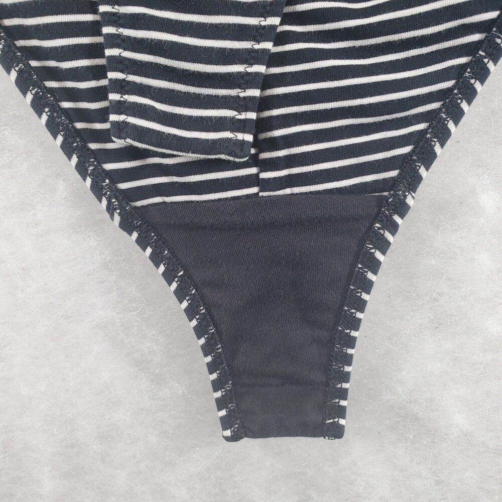 XS Everlane Long Sleeve Bodysuit V Neck Black White Stripes - Picture 8 of 9